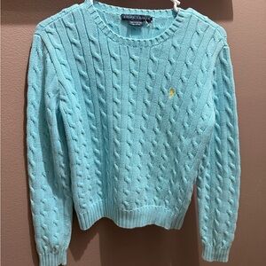 Ralph Lauren Women's/girls Light Blue Cable Knit size large fits like Women’s S